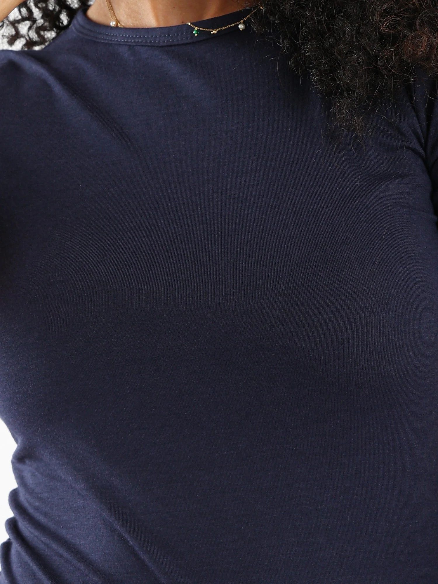 Women Basic Shirt, Short Sleeve - Navy Blue - Image 10