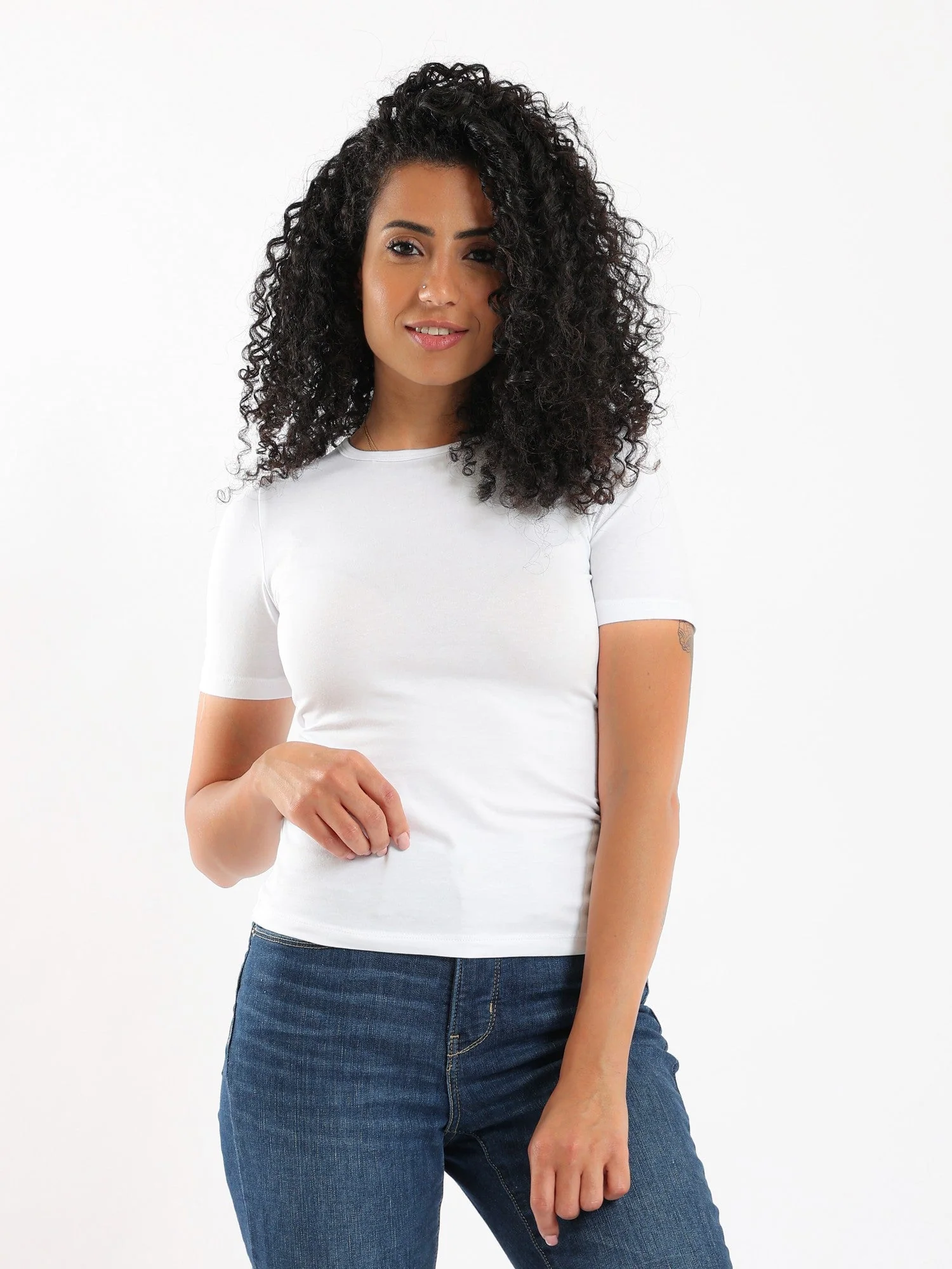 Women Basic Shirt, Short Sleeve - White - Image 7