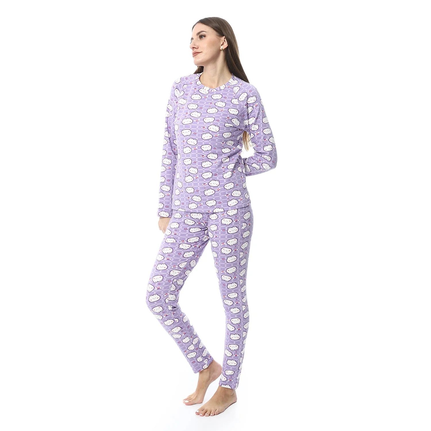 Women Printed Thermal Set Padded Inside - Purple - Image 12