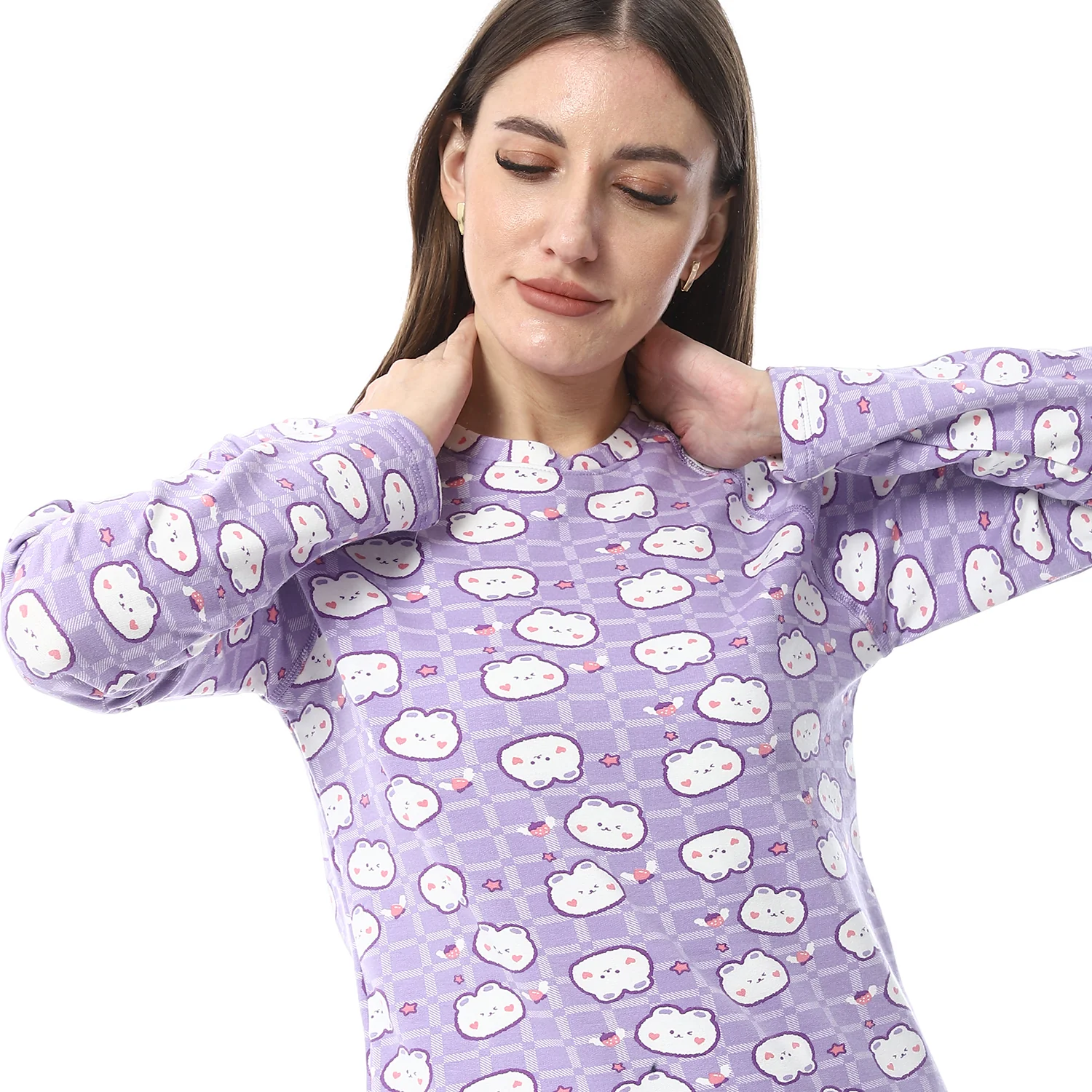 Women Printed Thermal Set Padded Inside - Purple - Image 3