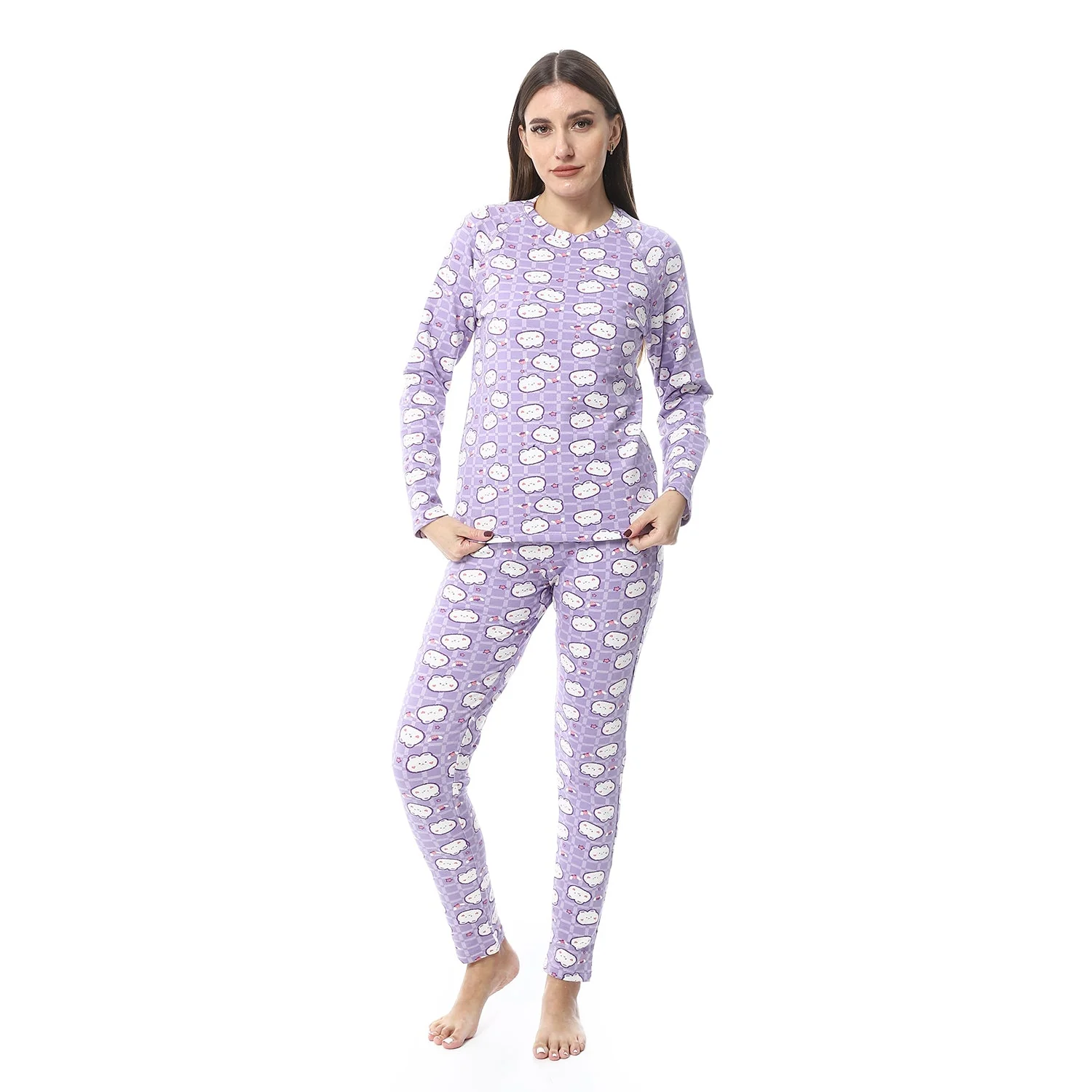 Women Printed Thermal Set Padded Inside - Purple - Image 9