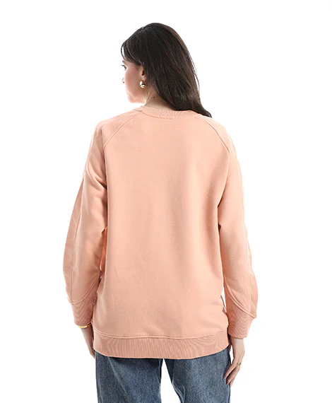 Women’s Soft Peach Crewneck Sweatshirt with Side Pockets - Image 3
