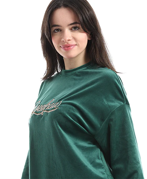 Women's Emerald Velvet Embroidered Loungewear Set - Image 4