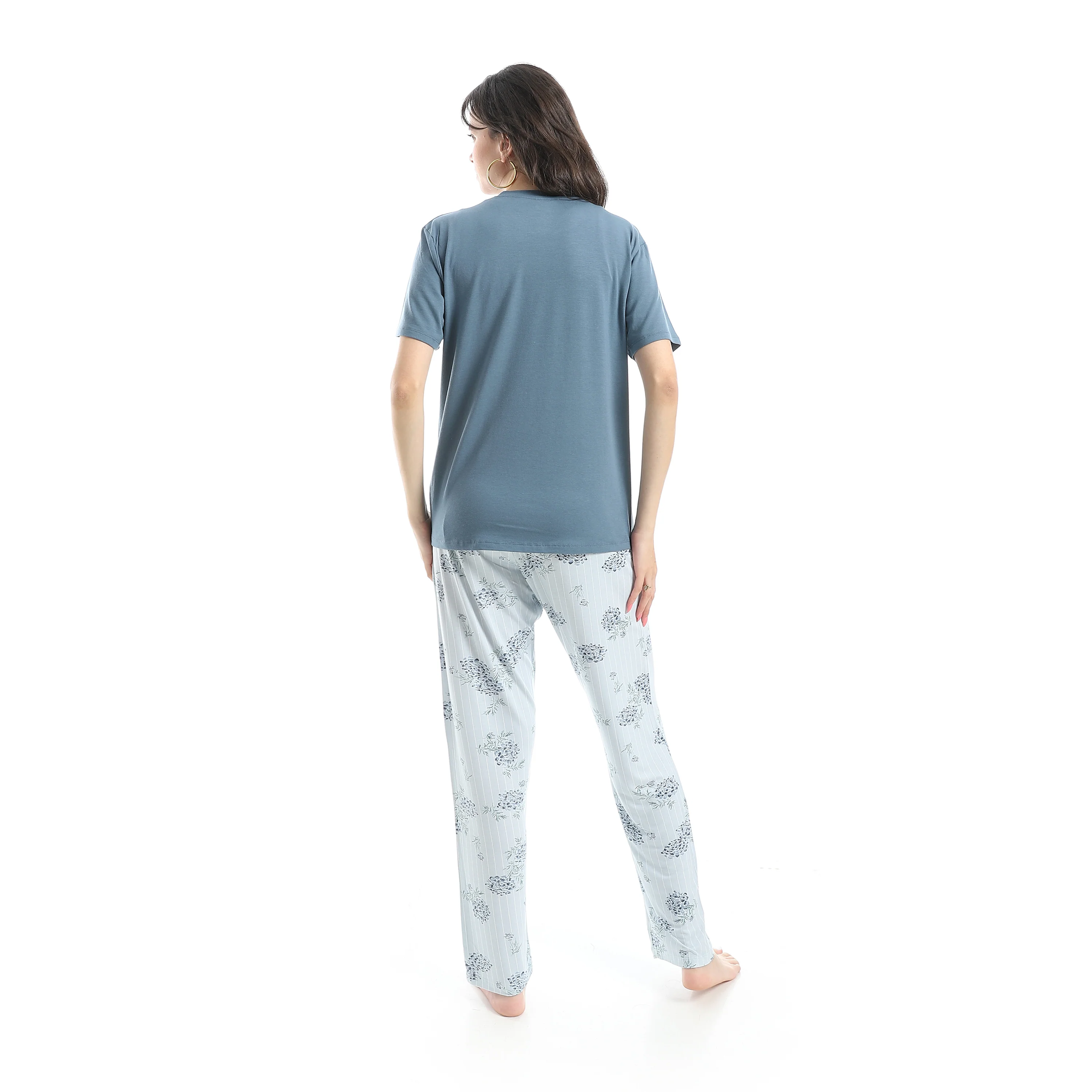 Women's Summer Pajama - Floral Pants - Indigo - Image 2