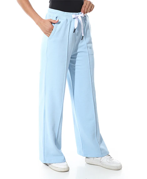 Women's Summer Wide Leg Trousers - Blue - Image 3